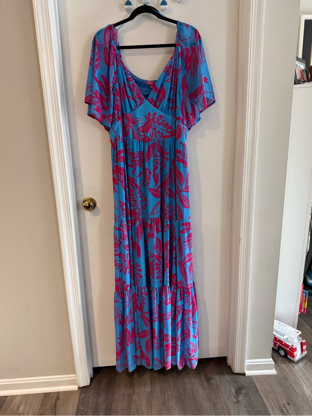 Blue & Pink Tropical Maxi Dress - Women 1X